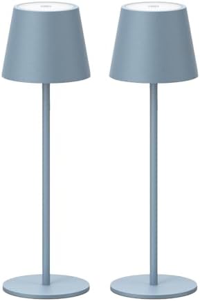 Klighten 2er Set LED Dimmbare Akku Tischlampe Blau – Kabellos, Warmlicht 3000K für Innen & Außen, USB-C, Aluminium, IP54