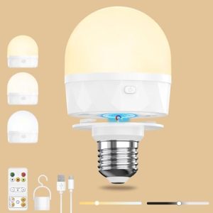 E27 Aufladbare Glühbirne mit Fernbedienung - USB C LED Lampe für Camping, dimmbar und tragbar mit 2200mAh Akku