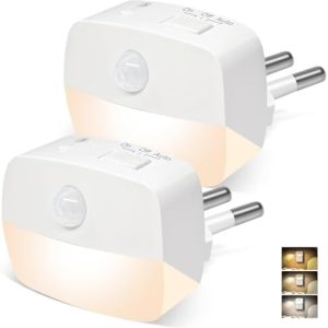 Nachtlicht Steckdose mit Bewegungsmelder - 2er Set dimmbar für Kinderzimmer, Schlafzimmer, Treppe, Gang, Küche, warmweiß