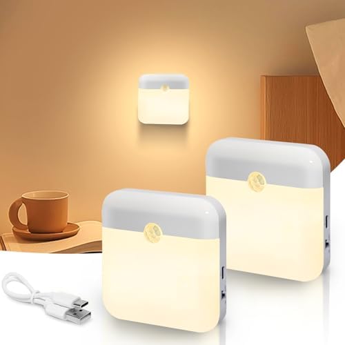 LED Nachtlicht mit Bewegungsmelder 2 Stück | Aufladbar, Warmweiß für Kinderzimmer & Flur