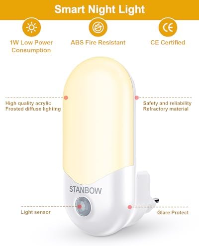 2er Set LED Nachtlicht mit Dämmerungssensor und Bewegungsmelder für Kinderzimmer, Treppen, Schlafzimmer – Warmweißes Lic