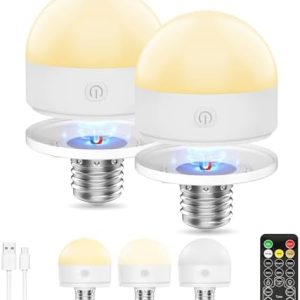Suright LED Glühbirne E27 2 Stück wiederaufladbar, dimmbar in 3 Farben, mit Fernbedienung für flexible Dekoration