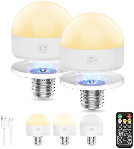 Suright LED Glühbirne E27 2 Stück wiederaufladbar, dimmbar in 3 Farben, mit Fernbedienung für flexible Dekoration