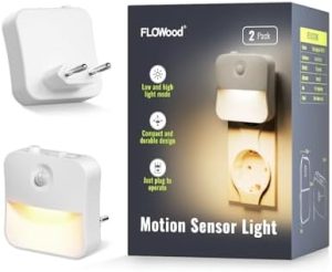 FLOWood Nachtlicht Steckdose mit Dämmerungssensor, 2er Set LED Kinderzimmer Licht, 3 Helligkeitsstufen für Schlafzimmer