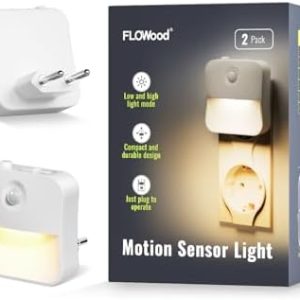FLOWood Nachtlicht Steckdose mit Dämmerungssensor, 2er Set LED Kinderzimmer Licht, 3 Helligkeitsstufen für Schlafzimmer
