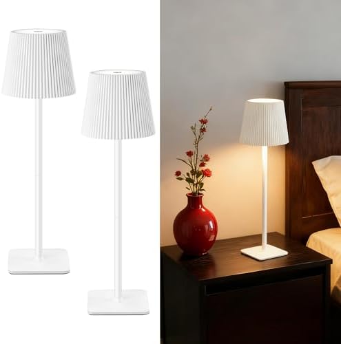 Kabellose LED Tischlampe von – Dimmbare Nachttischlampe mit Magnetköpfen, 3000K Weiß & RGB, IP54 Wasserdicht für Schlaf