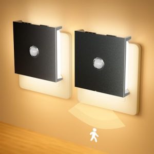 Nachtlicht Steckdose mit Bewegungsmelder – 2er Set, dimmbare LED für Kinderzimmer, Schlafzimmer und Flur – Schwarz