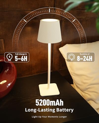 Kabellose LED Tischlampe von – Dimmbare Nachttischlampe mit Magnetköpfen, 3000K Weiß & RGB, IP54 Wasserdicht für Schlaf