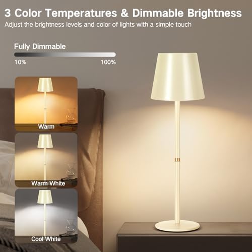 OUTON Kabellose LED Tischlampe 2er Set – Touch dimmbar, 3 Farbtemperaturen, IP54 wasserdicht, ideal für drinnen & drauße