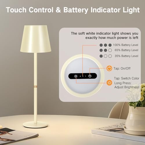 OUTON Kabellose LED Tischlampe 2er Set – Touch dimmbar, 3 Farbtemperaturen, IP54 wasserdicht, ideal für drinnen & drauße