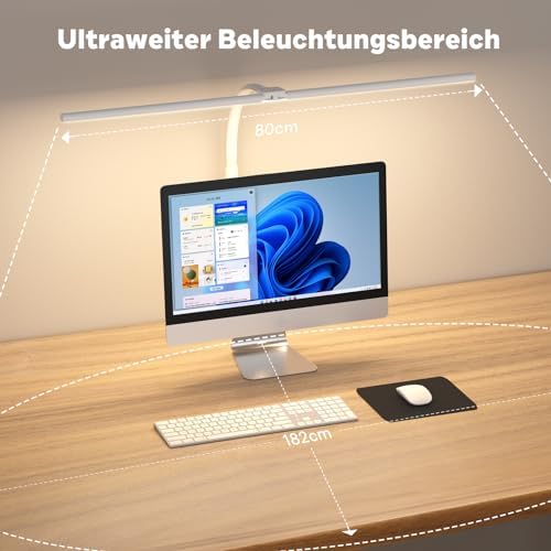 Doppelkopf LED Schreibtischlampe dimmbar 24W – 80CM Klemmbar für Augenschutz im Büro
