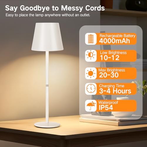 OUTON Kabellose LED Tischlampe 2er Set – Touch dimmbar, 3 Farbtemperaturen, IP54 wasserdicht, ideal für drinnen & drauße