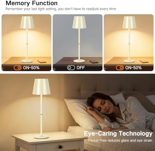 OUTON Kabellose LED Tischlampe 2er Set – Touch dimmbar, 3 Farbtemperaturen, IP54 wasserdicht, ideal für drinnen & drauße
