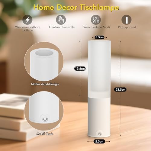 EppieBasic Kabellose LED Tischlampe: Modern dimmbare Touch-Lampe mit 5400mAh Akku für gemütliche Wohnzimmer-Ecken - Idea