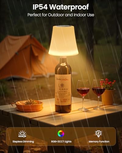 Kabellose LED Flaschenlampe von , 5200mAh Akku, 7 RGB Farben, dimmbar & IP54 wasserdicht für Esszimmer, Wohnzimmer & Sch
