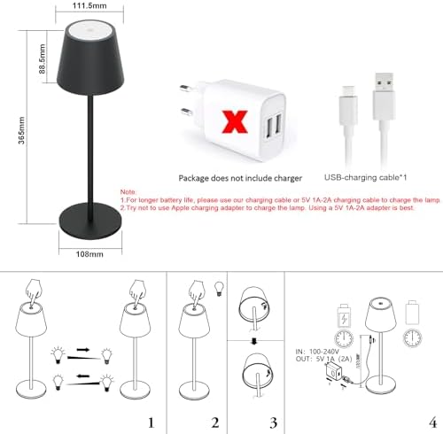 Klighten 2er Set LED Dimmbare Akku Tischlampe Blau – Kabellos, Warmlicht 3000K für Innen & Außen, USB-C, Aluminium, IP54