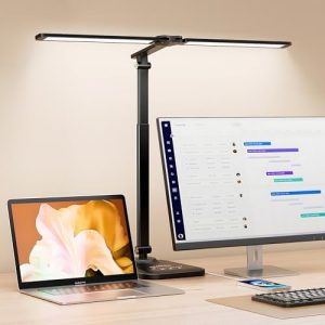 Doppelkopf LED Schreibtischlampe dimmbar mit 5 Farbtemperaturen & USB-Anschluss für modernes Home Office