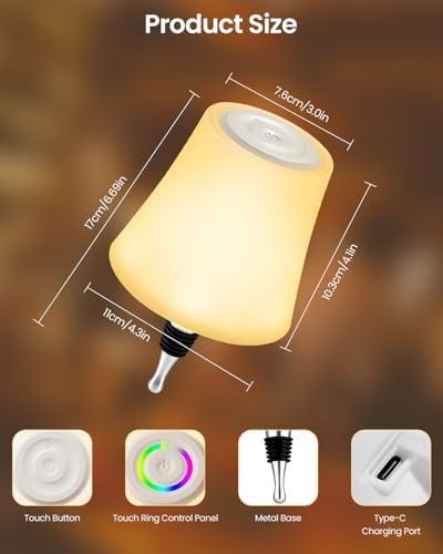 Kabellose LED Flaschenlampe von , 5200mAh Akku, 7 RGB Farben, dimmbar & IP54 wasserdicht für Esszimmer, Wohnzimmer & Sch