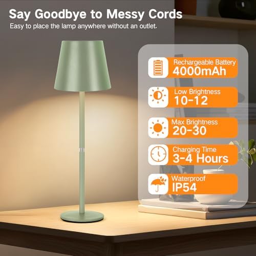 OUTON Kabellose LED Tischlampe 2er Set – Touch dimmbar, 3 Farbtemperaturen, IP54 wasserdicht, ideal für drinnen & drauße