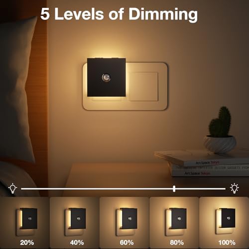 Nachtlicht Steckdose mit Bewegungsmelder – 2er Set, dimmbare LED für Kinderzimmer, Schlafzimmer und Flur – Schwarz