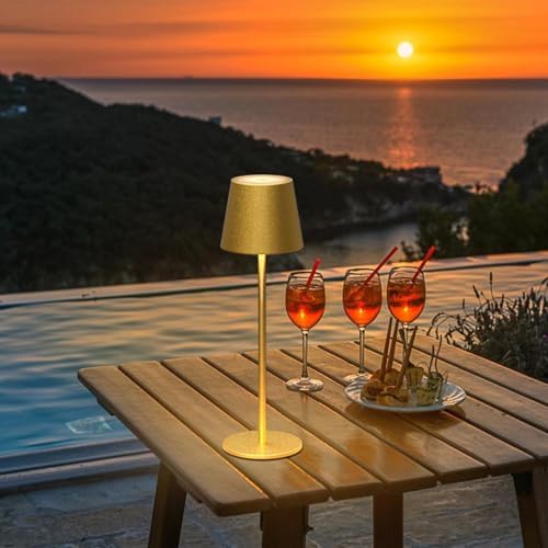 Klighten 2er Set LED Dimmbare Akku Tischlampe Blau – Kabellos, Warmlicht 3000K für Innen & Außen, USB-C, Aluminium, IP54