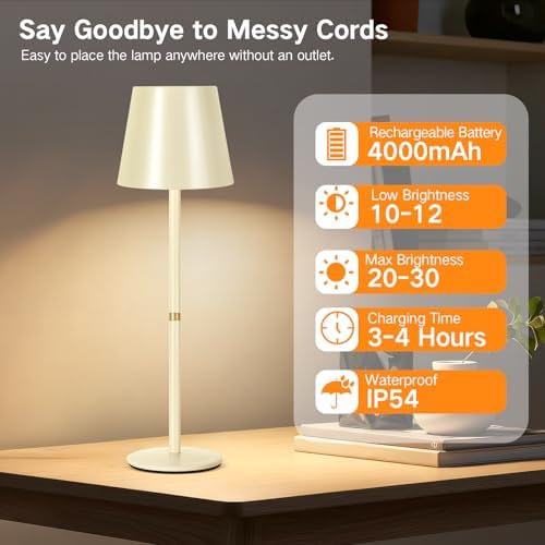 OUTON Kabellose LED Tischlampe 2er Set – Touch dimmbar, 3 Farbtemperaturen, IP54 wasserdicht, ideal für drinnen & drauße