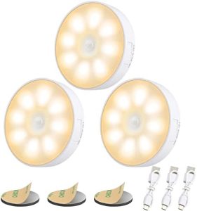 3 Stück 8 LEDs Nachtlicht mit Bewegungsmelder, USB wiederaufladbar, 3 Modi, für Schlafzimmer & Flure - 3000K Warmweiß