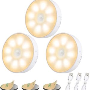 3 Stück 8 LEDs Nachtlicht mit Bewegungsmelder, USB wiederaufladbar, 3 Modi, für Schlafzimmer & Flure - 3000K Warmweiß