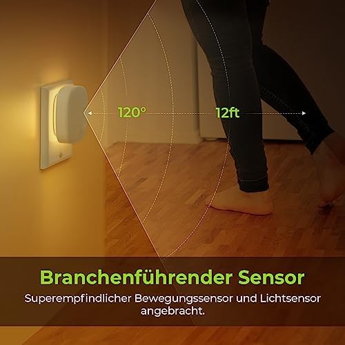 AUVON Nachtlicht Steckdose mit Bewegungssensor und Dämmerungssensor, 2er Set warmweiße LED für Flur, Treppe, Schlafzimme