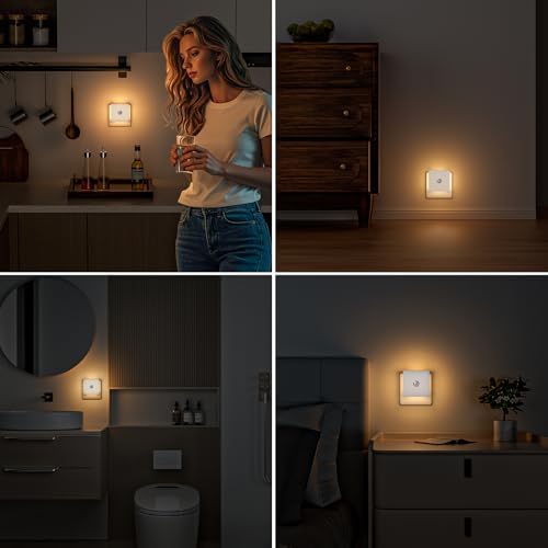 Nachtlicht Steckdose mit Bewegungsmelder – 2er Set, dimmbare LED für Kinderzimmer, Schlafzimmer und Flur – Schwarz