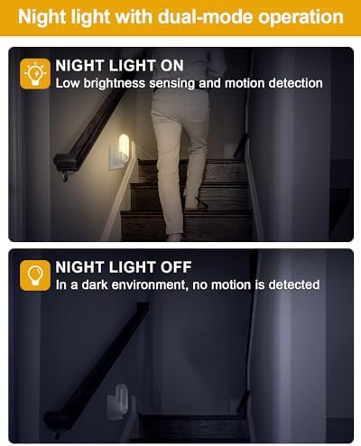 2er Set LED Nachtlicht mit Dämmerungssensor und Bewegungsmelder für Kinderzimmer, Treppen, Schlafzimmer – Warmweißes Lic