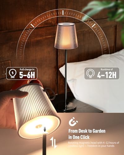 Kabellose LED Tischlampe von – Dimmbare Nachttischlampe mit Magnetköpfen, 3000K Weiß & RGB, IP54 Wasserdicht für Schlaf