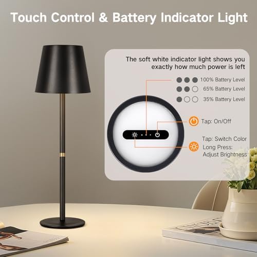 OUTON Kabellose LED Tischlampe 2er Set – Touch dimmbar, 3 Farbtemperaturen, IP54 wasserdicht, ideal für drinnen & drauße