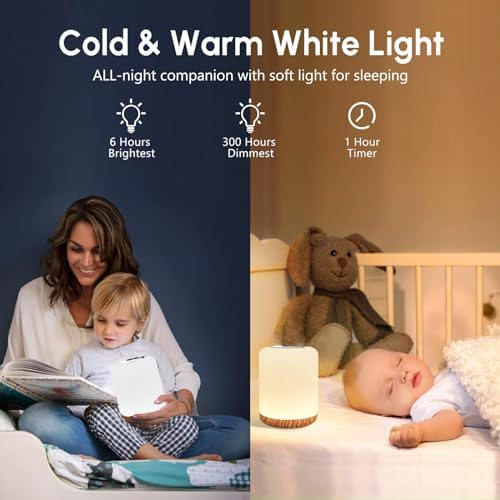 SOLIDEE Touch Dimmbar Nachttischlampe, LED Nachtlicht für Babys mit 256 RGB, ideal für Schlafzimmer und Wohnzimmer