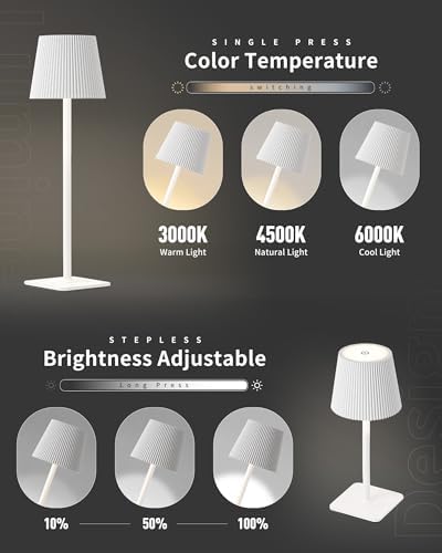 Kabellose LED Tischlampe von – Dimmbare Nachttischlampe mit Magnetköpfen, 3000K Weiß & RGB, IP54 Wasserdicht für Schlaf