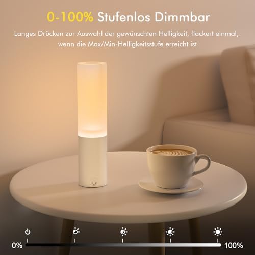 EppieBasic Kabellose LED Tischlampe: Modern dimmbare Touch-Lampe mit 5400mAh Akku für gemütliche Wohnzimmer-Ecken - Idea