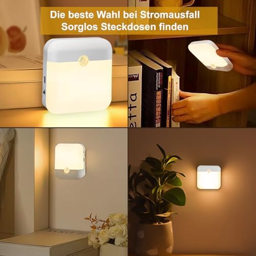 LED Nachtlicht mit Bewegungsmelder 2 Stück | Aufladbar, Warmweiß für Kinderzimmer & Flur