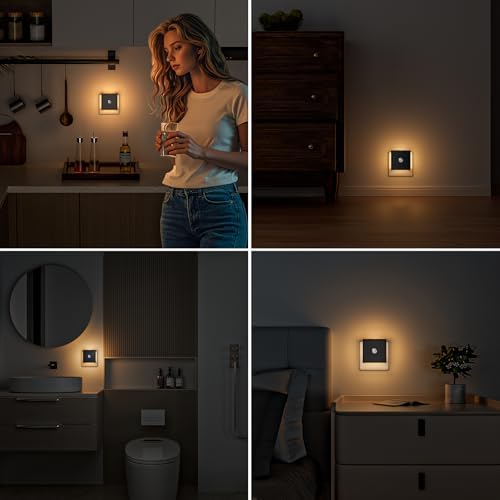 Nachtlicht Steckdose mit Bewegungsmelder – 2er Set, dimmbare LED für Kinderzimmer, Schlafzimmer und Flur – Schwarz