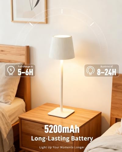 Kabellose LED Tischlampe von – Dimmbare Nachttischlampe mit Magnetköpfen, 3000K Weiß & RGB, IP54 Wasserdicht für Schlaf