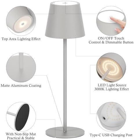 Klighten 2er Set LED Dimmbare Akku Tischlampe Blau – Kabellos, Warmlicht 3000K für Innen & Außen, USB-C, Aluminium, IP54