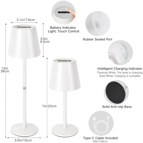 OUTON Kabellose LED Tischlampe 2er Set – Touch dimmbar, 3 Farbtemperaturen, IP54 wasserdicht, ideal für drinnen & drauße