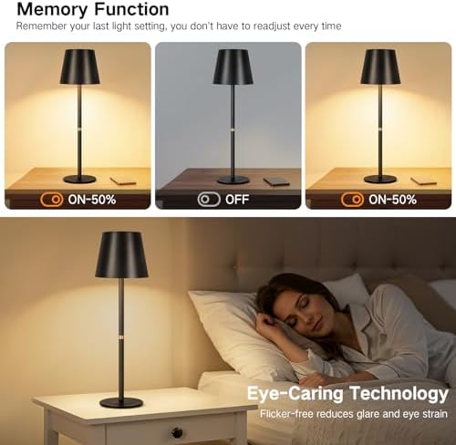 OUTON Kabellose LED Tischlampe 2er Set – Touch dimmbar, 3 Farbtemperaturen, IP54 wasserdicht, ideal für drinnen & drauße