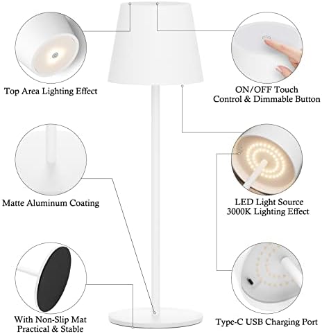 Klighten 2er Set LED Dimmbare Akku Tischlampe Blau – Kabellos, Warmlicht 3000K für Innen & Außen, USB-C, Aluminium, IP54