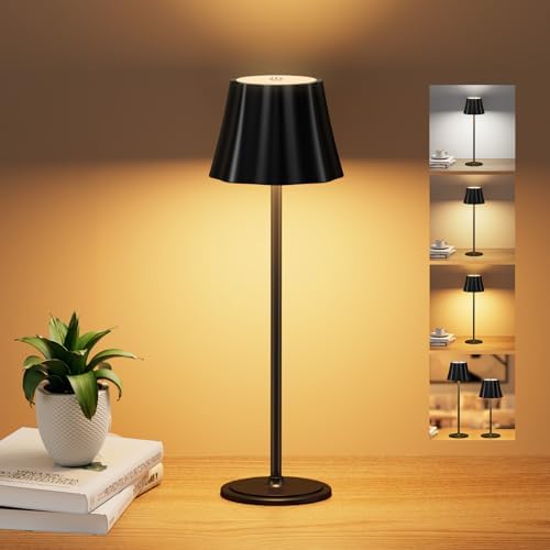 Suright Kabellose Tischlampe – 5000mAh Akku, 3 Farbmodi, dimmbar, ideal für Outdoor Camping & Terrasse