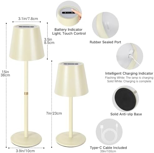 OUTON Kabellose LED Tischlampe 2er Set – Touch dimmbar, 3 Farbtemperaturen, IP54 wasserdicht, ideal für drinnen & drauße