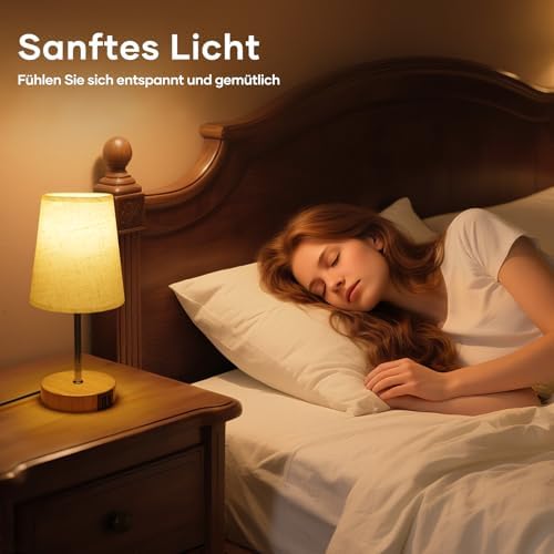 Suright Nachttischlampe Touch Dimmbar mit USB Anschlüssen – Stilvolle Tischlampe für gemütliche Schlafzimmer und Wohnzim