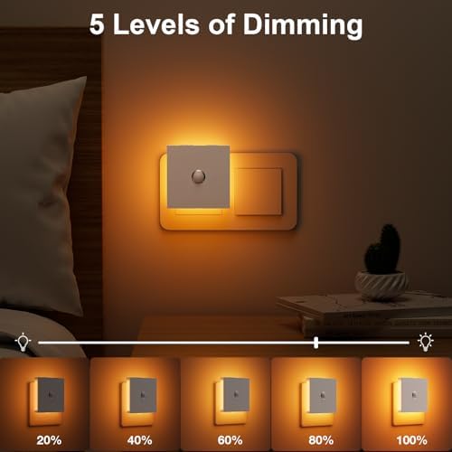 Nachtlicht Steckdose mit Bewegungsmelder – 2er Set, dimmbare LED für Kinderzimmer, Schlafzimmer und Flur – Schwarz