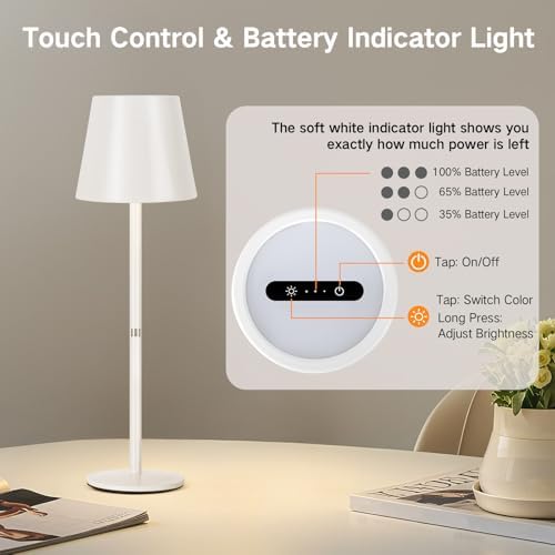 OUTON Kabellose LED Tischlampe 2er Set – Touch dimmbar, 3 Farbtemperaturen, IP54 wasserdicht, ideal für drinnen & drauße