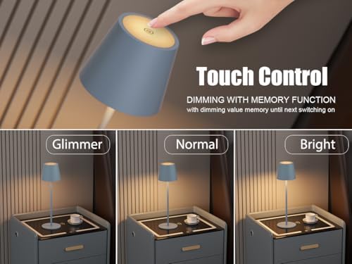 Klighten 2er Set LED Dimmbare Akku Tischlampe Blau – Kabellos, Warmlicht 3000K für Innen & Außen, USB-C, Aluminium, IP54