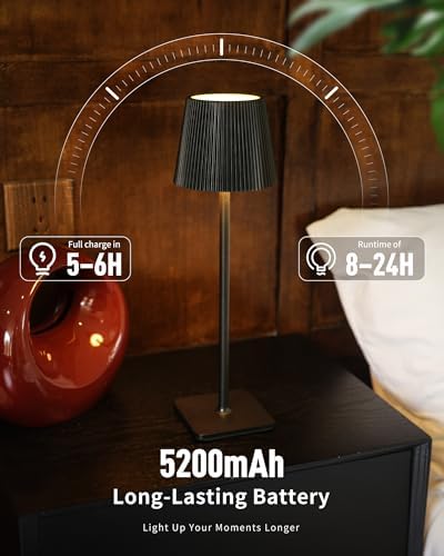 Kabellose LED Tischlampe von – Dimmbare Nachttischlampe mit Magnetköpfen, 3000K Weiß & RGB, IP54 Wasserdicht für Schlaf